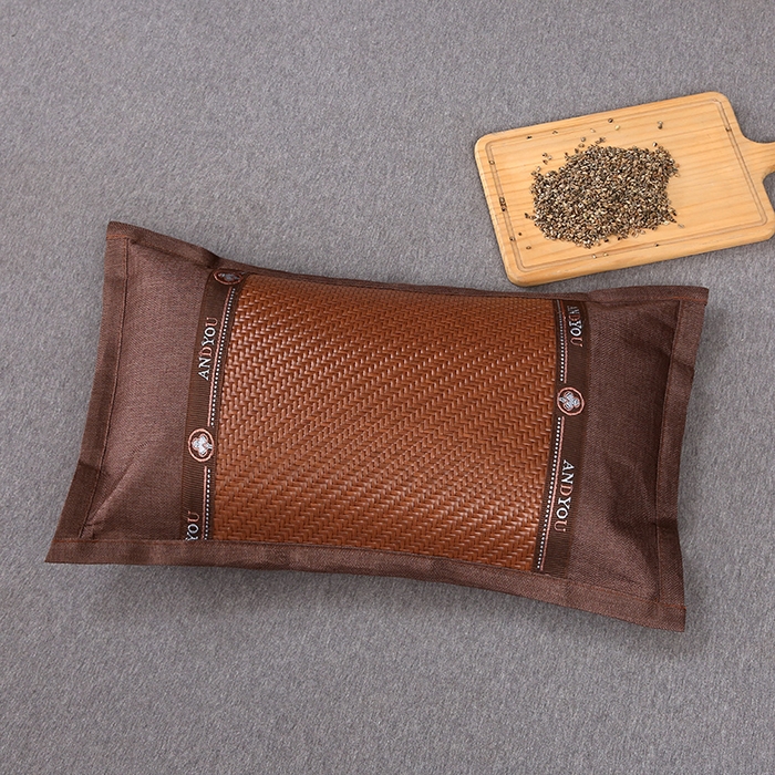 91家纺网 家纺一手货源 找家纺 梦叶草 2025新款全荞麦壳枕头夏季冰丝藤席枕芯冰藤荞麦枕竹面凉席枕头 直角PU冰藤荞麦枕-咖色