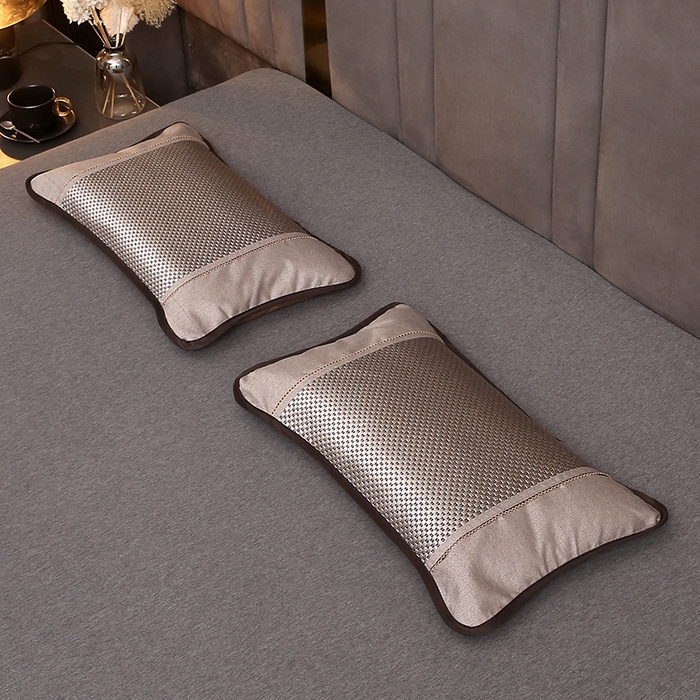 91家纺网 家纺一手货源 找家纺 梦叶草 2025新款全荞麦壳枕头夏季冰丝藤席枕芯冰藤荞麦枕竹面凉席枕头 圆角冰藤荞麦枕-米色