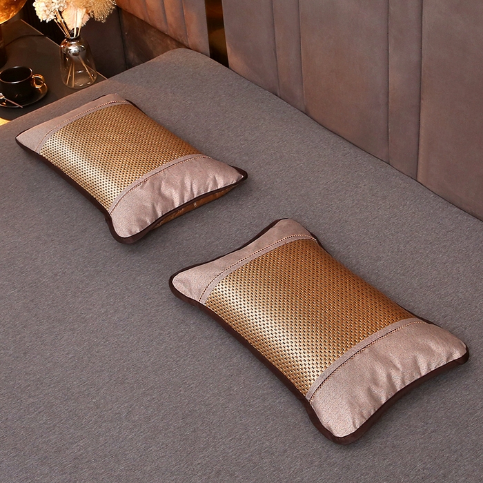 91家纺网 家纺一手货源 找家纺 梦叶草 2025新款全荞麦壳枕头夏季冰丝藤席枕芯冰藤荞麦枕竹面凉席枕头 圆角冰藤荞麦枕-金色