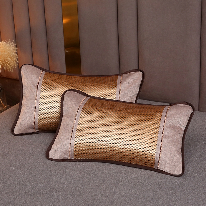 91家纺网 家纺一手货源 找家纺 梦叶草 2025新款全荞麦壳枕头夏季冰丝藤席枕芯冰藤荞麦枕竹面凉席枕头 圆角冰藤荞麦枕-金色