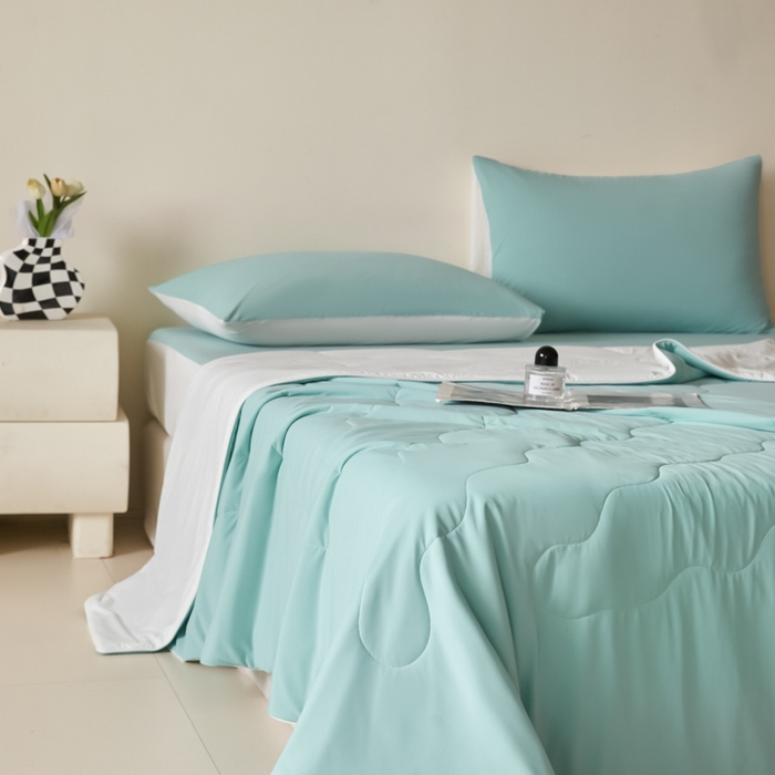 91家纺网 家纺一手货源 找家纺 圣梦莱羽绒家纺 2025春夏新款A类锦氨凉感丝高克重冰丝夏凉被亲肤丝绸被芯 夏至马卡龙