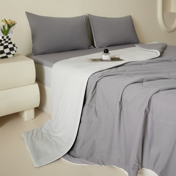 91家纺网 家纺一手货源 找家纺 圣梦莱羽绒家纺 2025春夏新款A类锦氨凉感丝高克重冰丝夏凉被亲肤丝绸被芯 清冷月亮灰