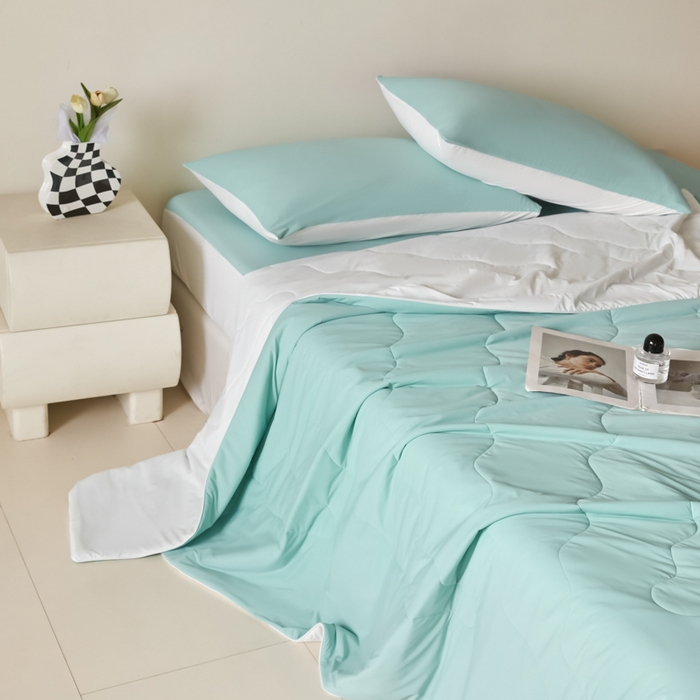 91家纺网 家纺一手货源 找家纺 圣梦莱羽绒家纺 2025春夏新款A类锦氨凉感丝高克重冰丝夏凉被亲肤丝绸被芯 夏至马卡龙