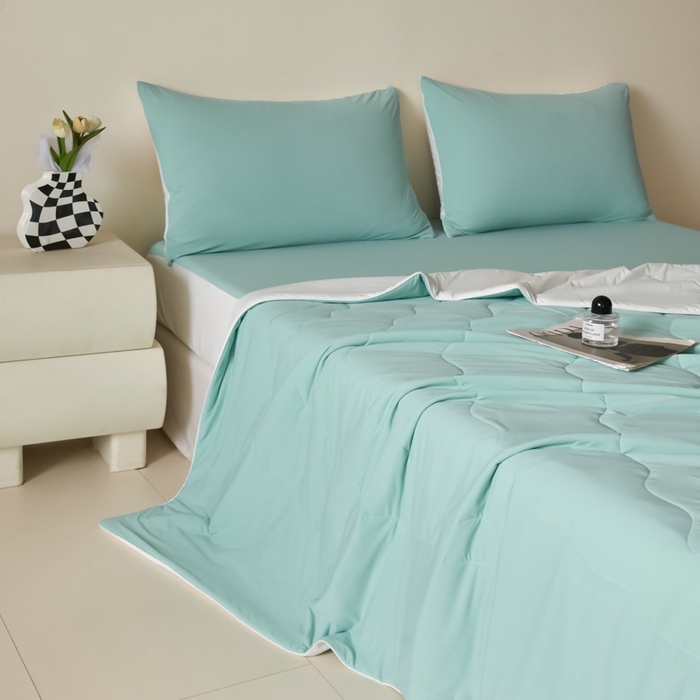 91家纺网 家纺一手货源 找家纺 圣梦莱羽绒家纺 2025春夏新款A类锦氨凉感丝高克重冰丝夏凉被亲肤丝绸被芯 夏至马卡龙