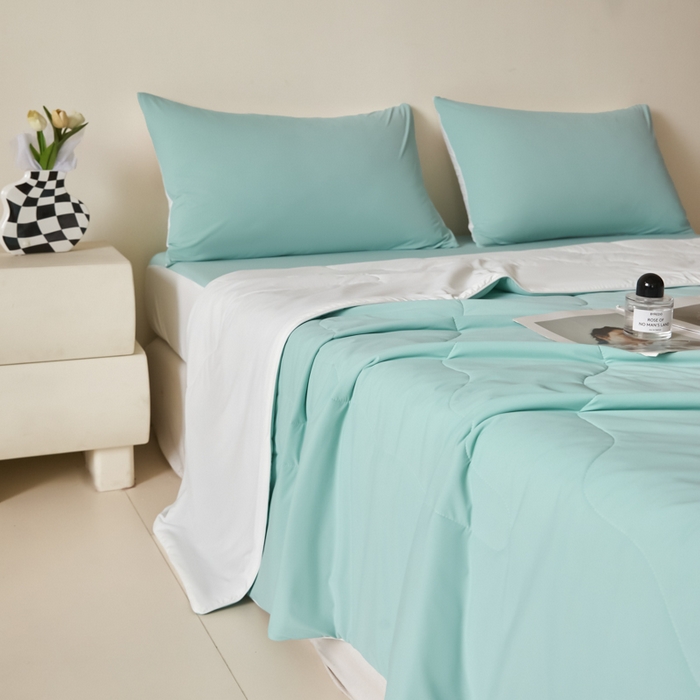 91家纺网 家纺一手货源 找家纺 圣梦莱羽绒家纺 2025春夏新款A类锦氨凉感丝高克重冰丝夏凉被亲肤丝绸被芯 夏至马卡龙