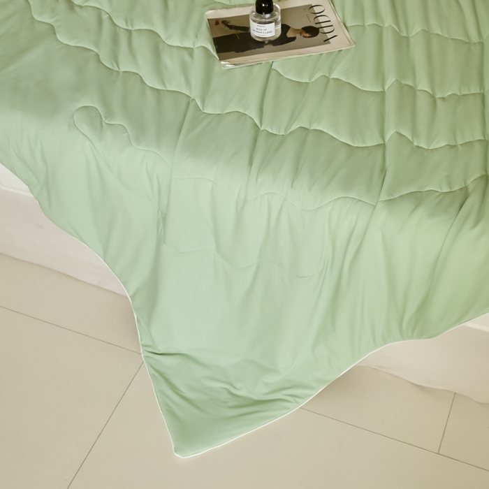 91家纺网 家纺一手货源 找家纺 圣梦莱羽绒家纺 2025春夏新款A类锦氨凉感丝高克重冰丝夏凉被亲肤丝绸被芯 奶油薄荷绿