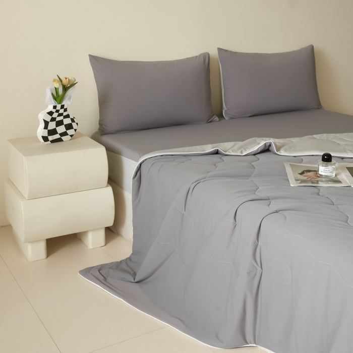 91家纺网 家纺一手货源 找家纺 圣梦莱羽绒家纺 2025春夏新款A类锦氨凉感丝高克重冰丝夏凉被亲肤丝绸被芯 清冷月亮灰