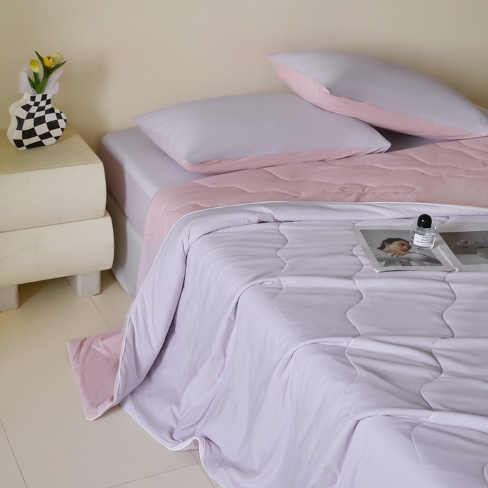 91家纺网 家纺一手货源 找家纺 圣梦莱羽绒家纺 2025春夏新款A类锦氨凉感丝高克重冰丝夏凉被亲肤丝绸被芯 芋泥香草冰