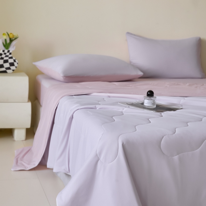 91家纺网 家纺一手货源 找家纺 圣梦莱羽绒家纺 2025春夏新款A类锦氨凉感丝高克重冰丝夏凉被亲肤丝绸被芯 芋泥香草冰