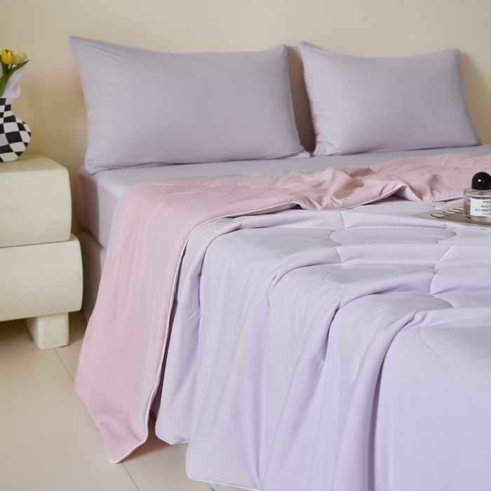 91家纺网 家纺一手货源 找家纺 圣梦莱羽绒家纺 2025春夏新款A类锦氨凉感丝高克重冰丝夏凉被亲肤丝绸被芯 芋泥香草冰