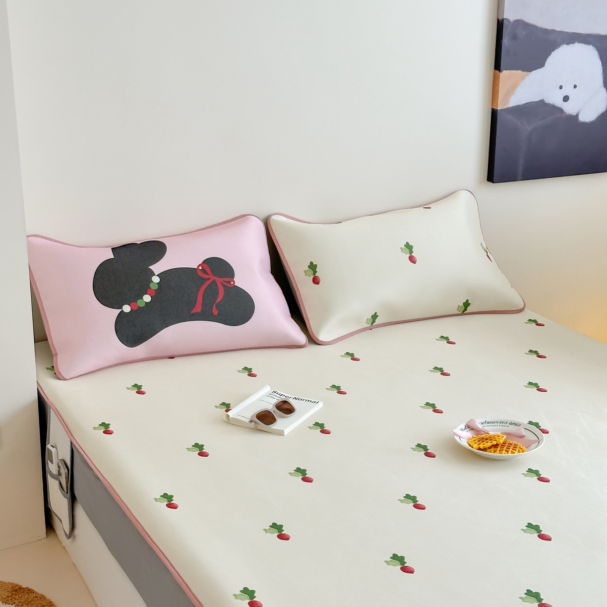 91家纺网 家纺一手货源 找家纺 三味舒屋 2025新款小清新设计师款印花冰藤席凉席席子 萝卜兔 床笠