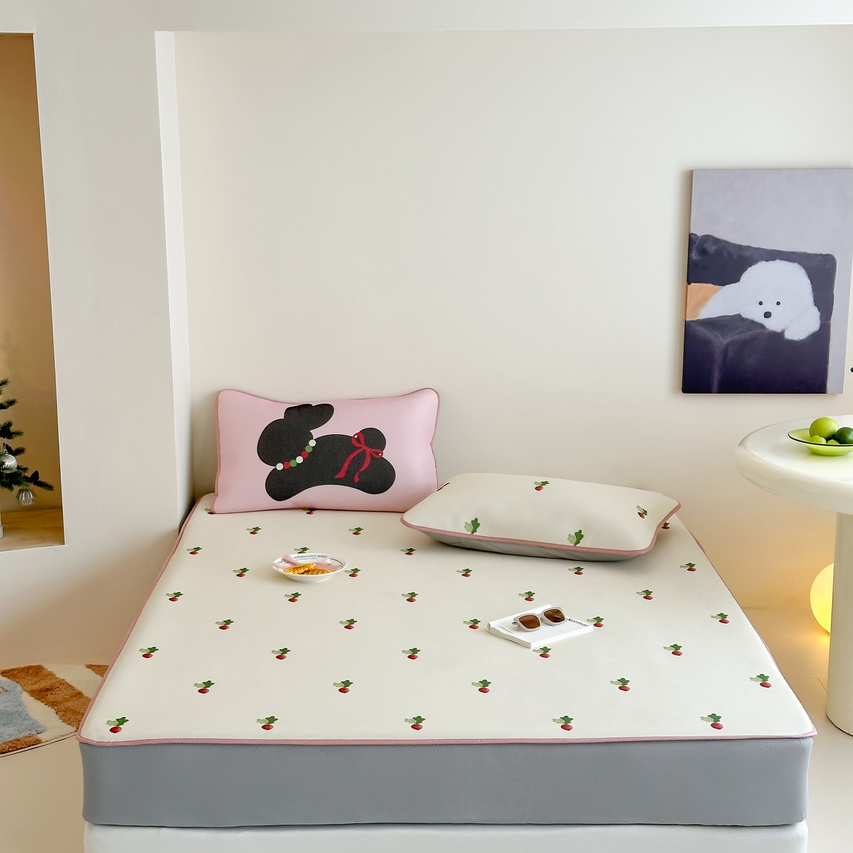 91家纺网 家纺一手货源 找家纺 三味舒屋 2025新款小清新设计师款印花冰藤席凉席席子 萝卜兔 床笠