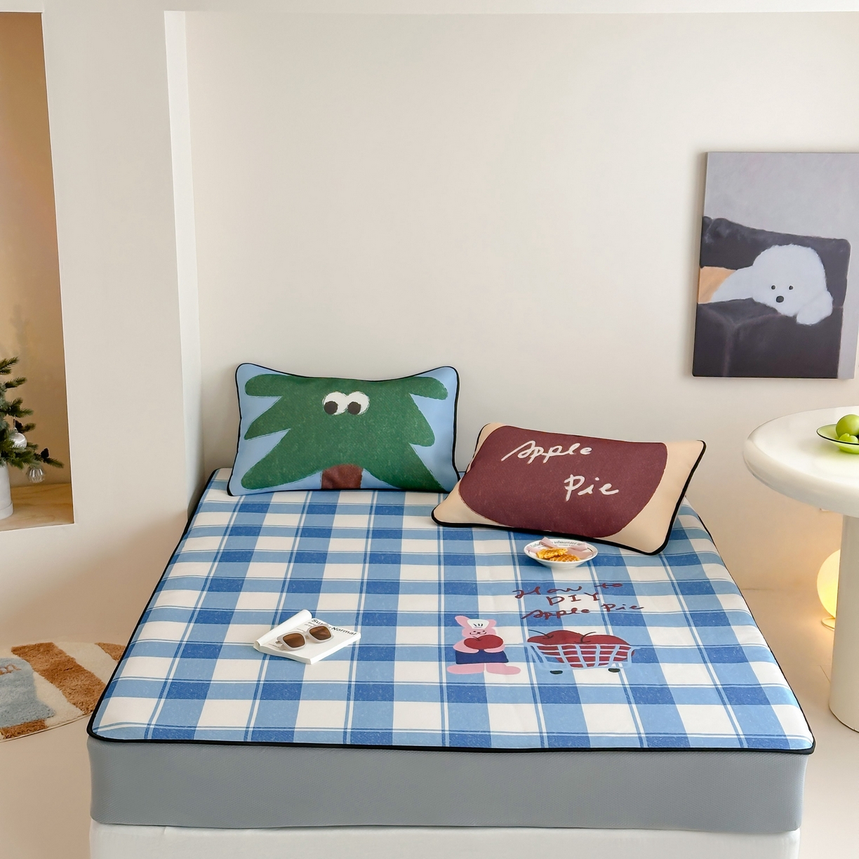 91家纺网 家纺一手货源 找家纺 三味舒屋 2025新款小清新设计师款印花冰藤席凉席席子 苹果派 床笠