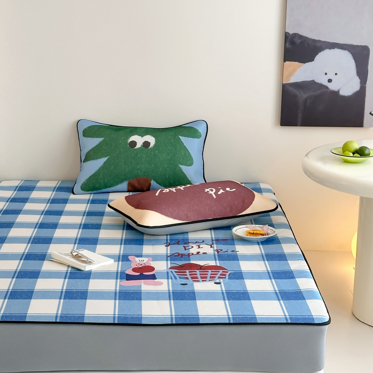 91家纺网 家纺一手货源 找家纺 三味舒屋 2025新款小清新设计师款印花冰藤席凉席席子 苹果派 床笠