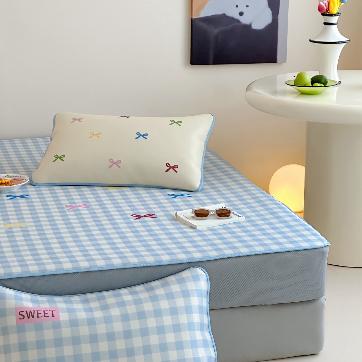 91家纺网 家纺一手货源 找家纺 三味舒屋 2025新款小清新设计师款印花冰藤席凉席席子 小蓝屿 床笠