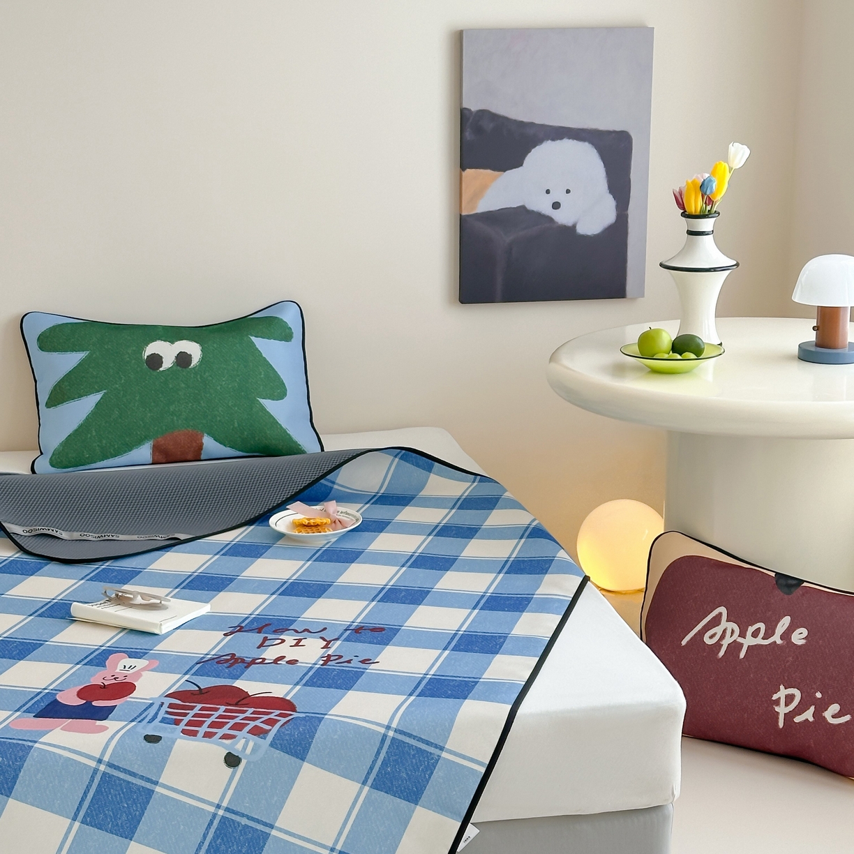 91家纺网 家纺一手货源 找家纺 三味舒屋 2025新款小清新设计师款印花冰藤席凉席席子 苹果派 床席