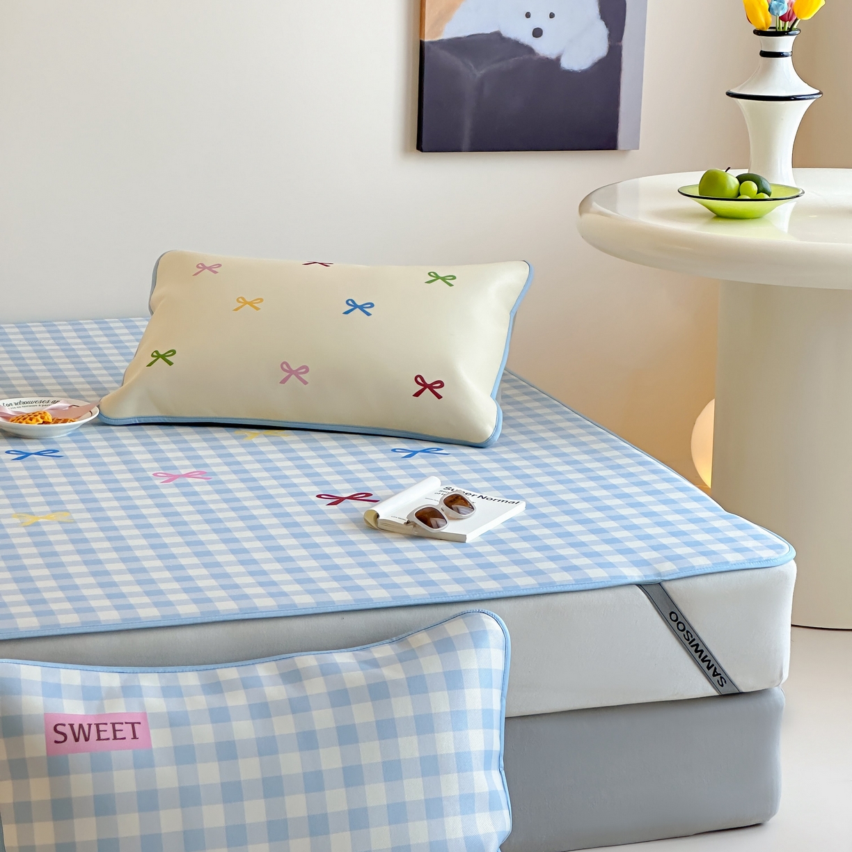 91家纺网 家纺一手货源 找家纺 三味舒屋 2025新款小清新设计师款印花冰藤席凉席席子 小蓝屿 床席