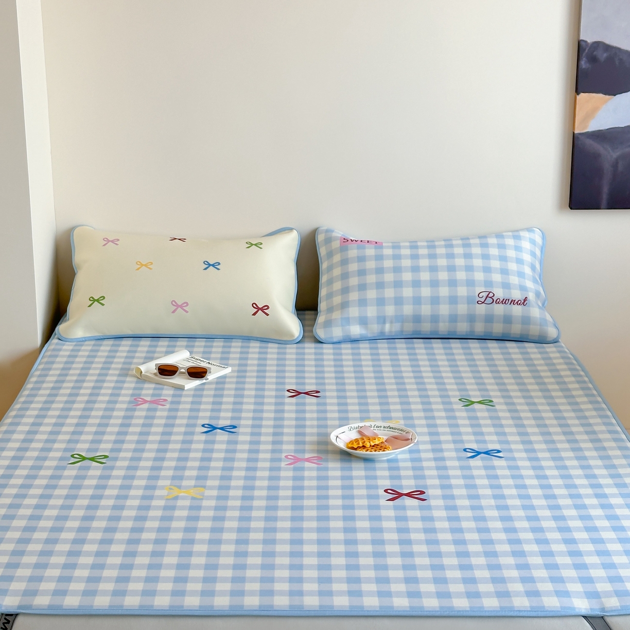 91家纺网 家纺一手货源 找家纺 三味舒屋 2025新款小清新设计师款印花冰藤席凉席席子 小蓝屿 床席