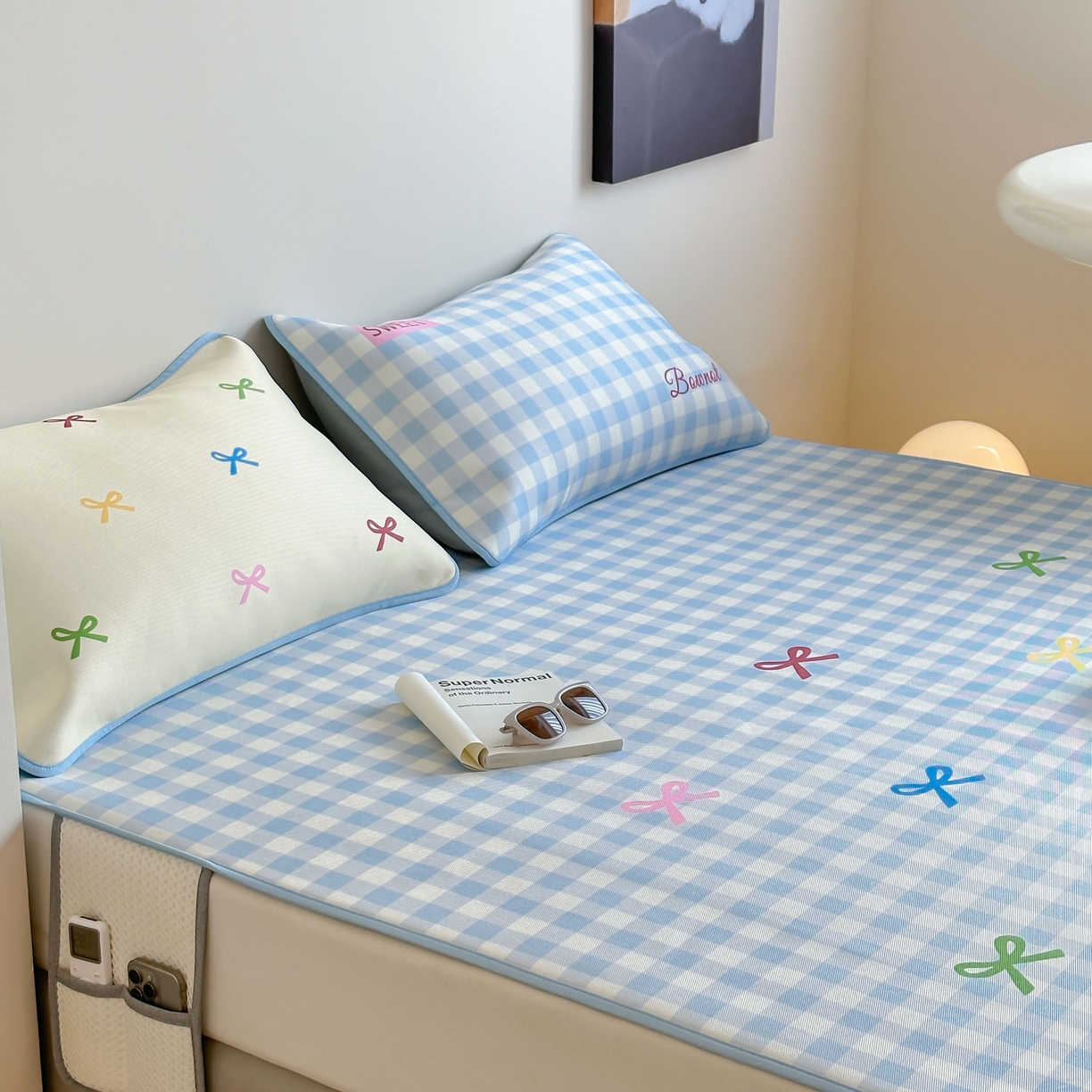 91家纺网 家纺一手货源 找家纺 三味舒屋 2025新款小清新设计师款印花冰藤席凉席席子 小蓝屿 床席