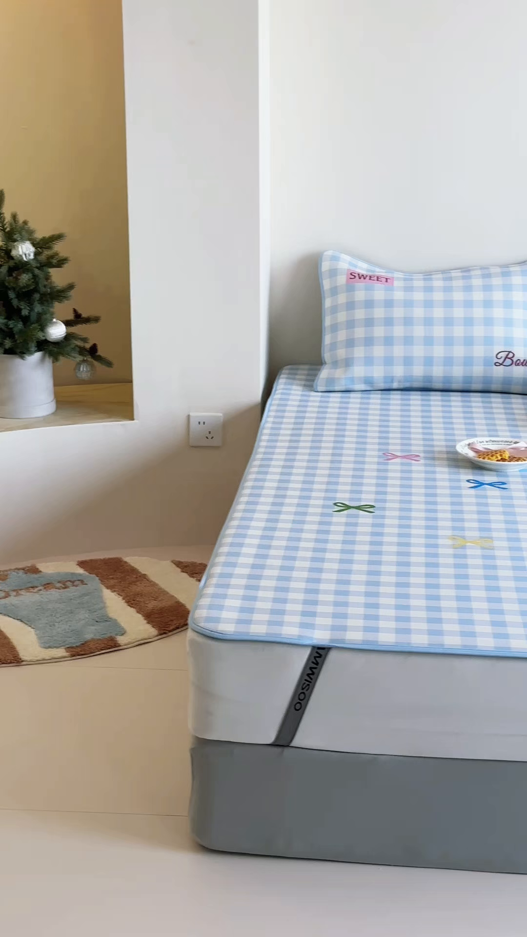 91家纺网 家纺一手货源 找家纺 三味舒屋 2025新款小清新设计师款印花冰藤席凉席席子 小蓝屿 床席