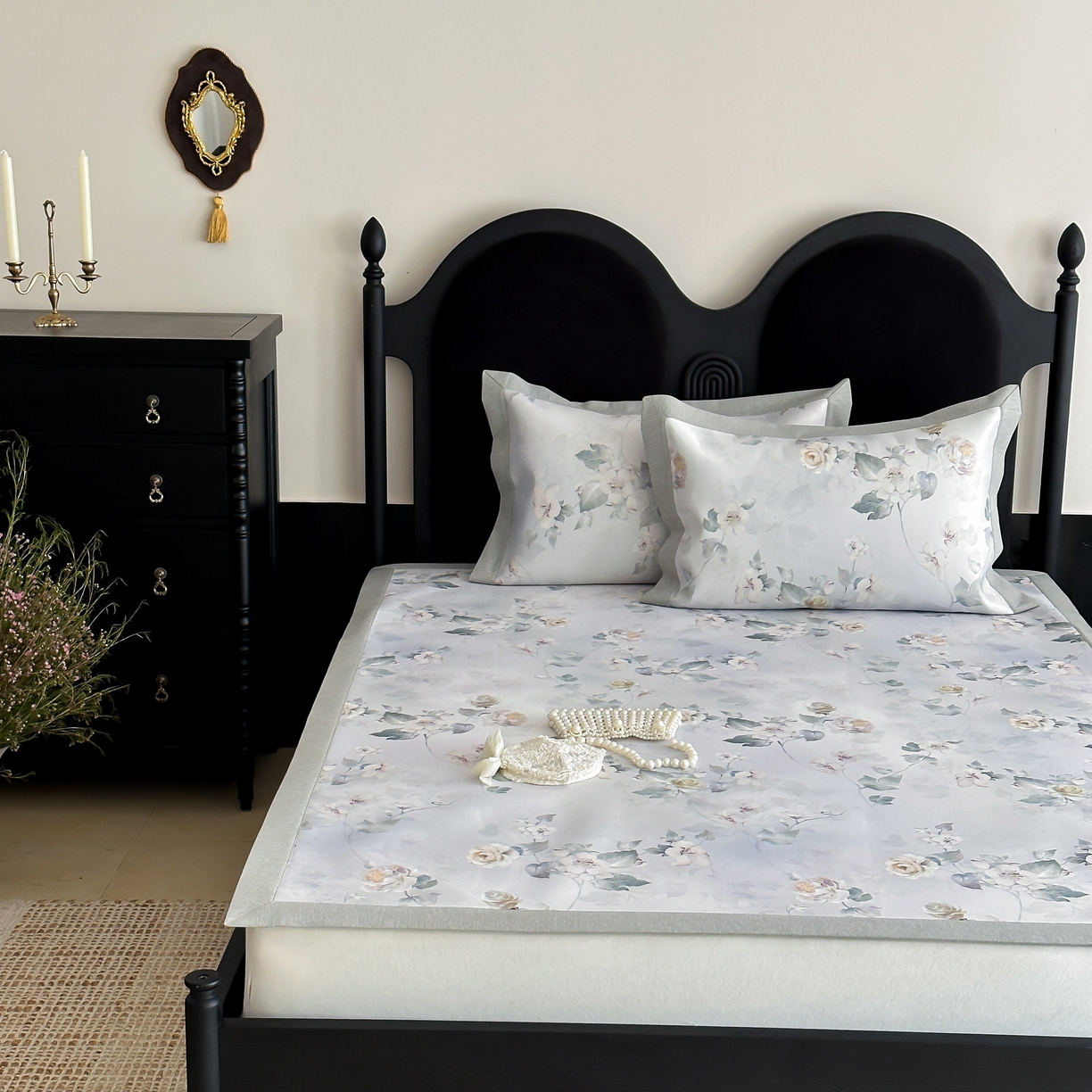 91家纺网 家纺一手货源 找家纺 三味舒屋 2025新款锦上添花系列花卉印花冰丝凉席席子 春屿 床席