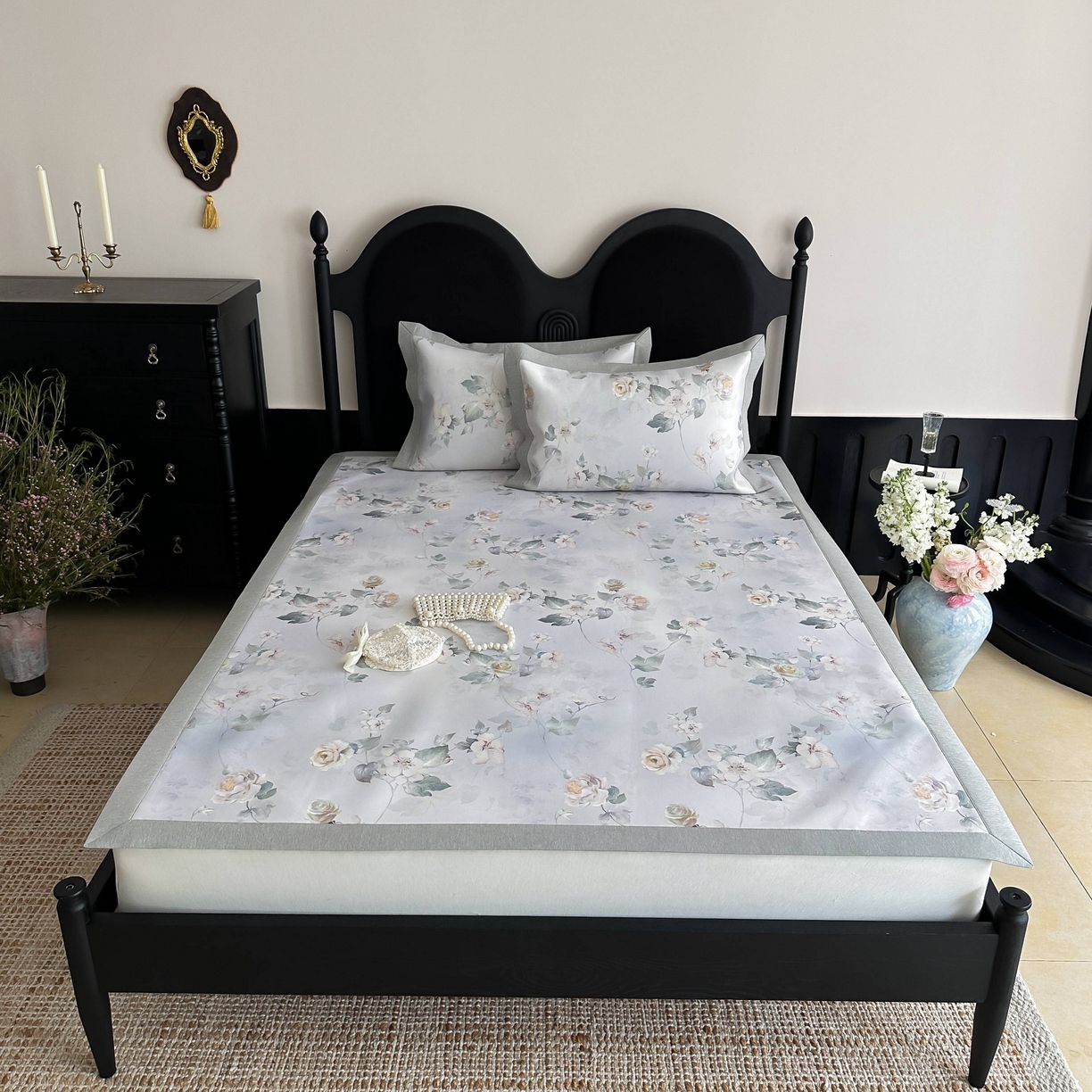 91家纺网 家纺一手货源 找家纺 三味舒屋 2025新款锦上添花系列花卉印花冰丝凉席席子 春屿 床席