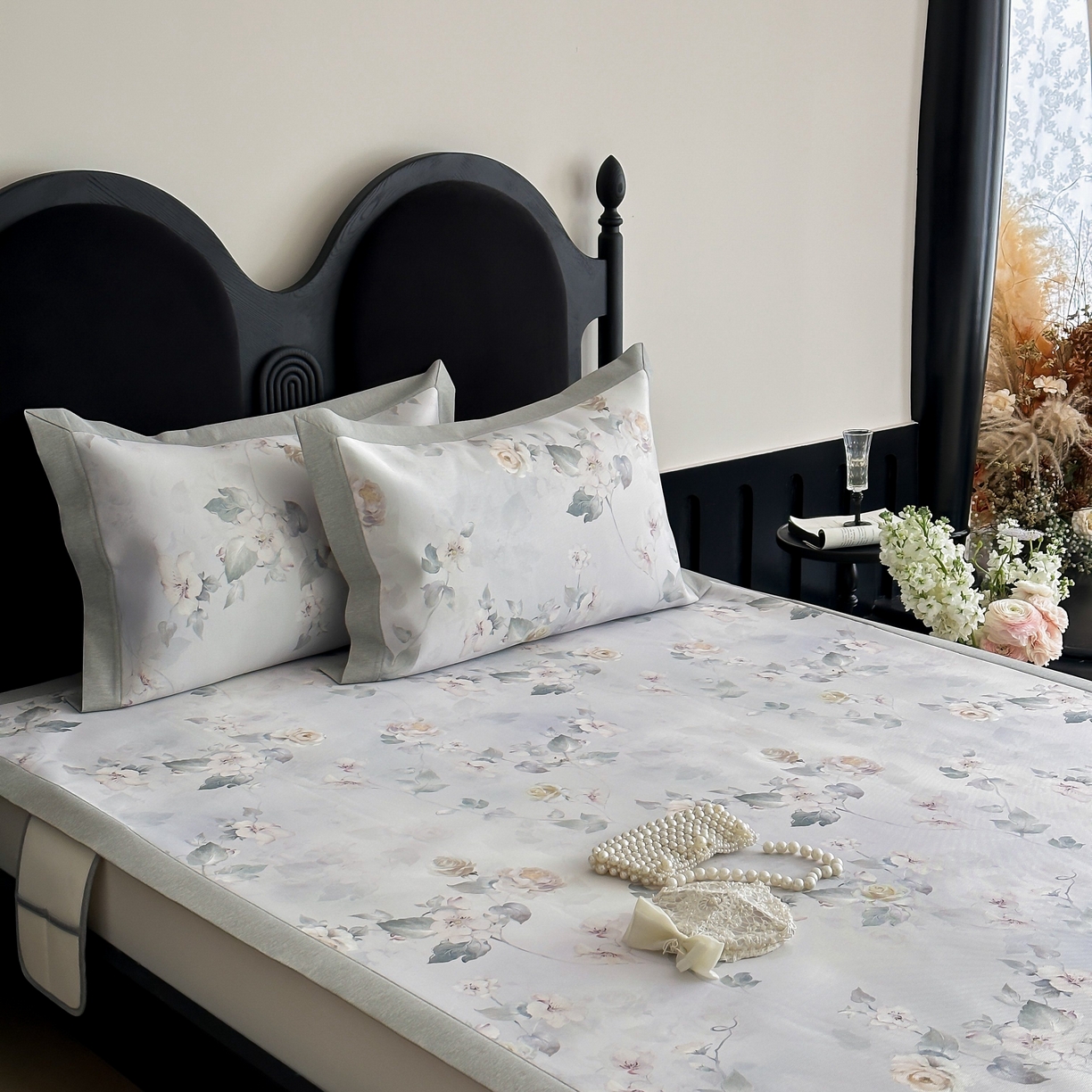 91家纺网 家纺一手货源 找家纺 三味舒屋 2025新款锦上添花系列花卉印花冰丝凉席席子 春屿 床席