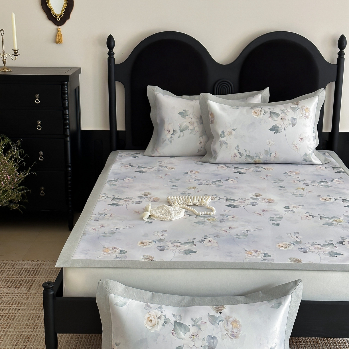 91家纺网 家纺一手货源 找家纺 三味舒屋 2025新款锦上添花系列花卉印花冰丝凉席席子 春屿 床席