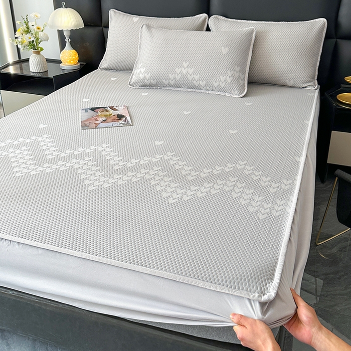 爱洛家纺 2025新款A类冰丝豆豆凉席-爱心 爱心床笠~灰