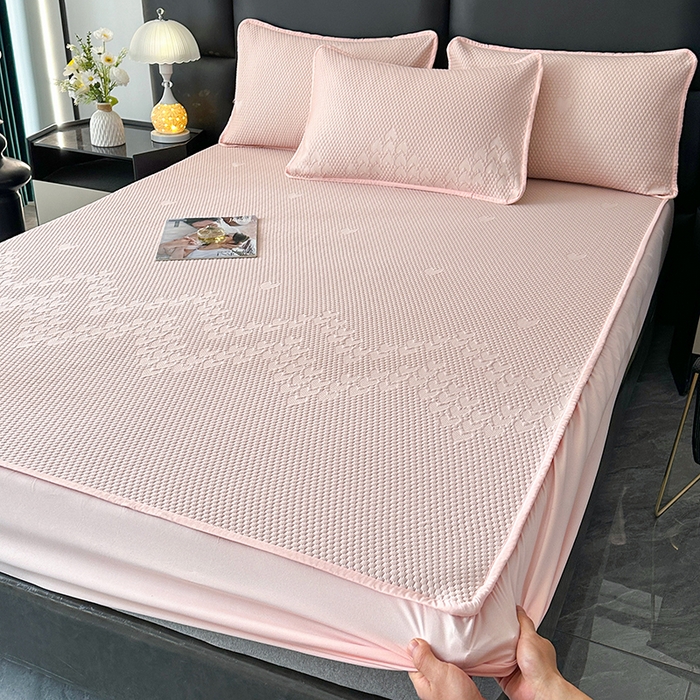 爱洛家纺 2025新款A类冰丝豆豆凉席-爱心 爱心床笠~粉玉