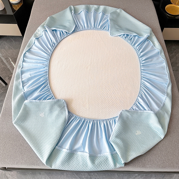 91家纺网 家纺一手货源 找家纺 爱洛家纺 2025新款A类冰丝豆豆凉席-爱心 爱心床笠~蓝