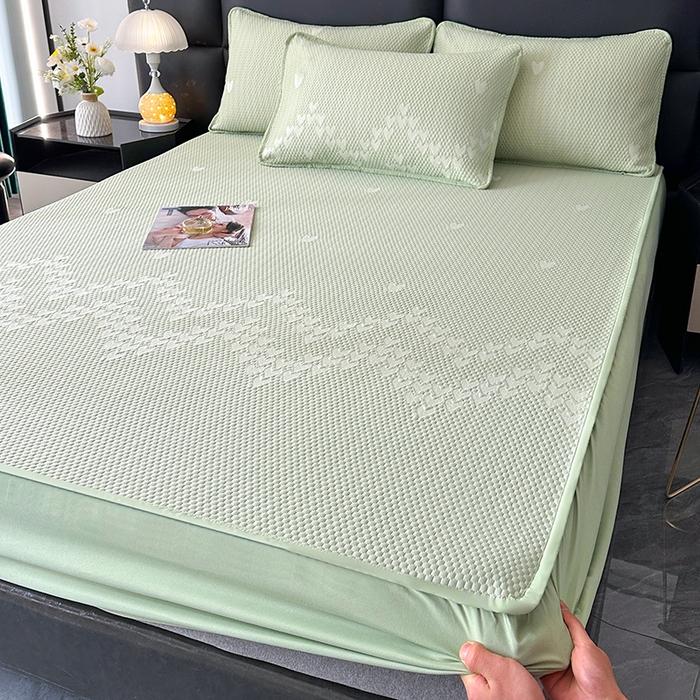 爱洛家纺 2025新款A类冰丝豆豆凉席-爱心 爱心床笠~绿