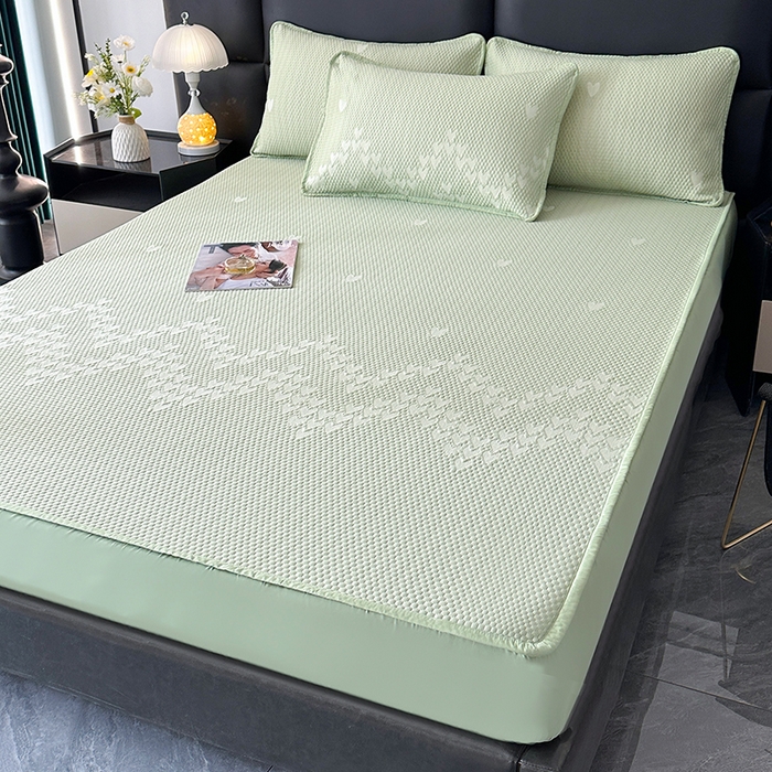 91家纺网 家纺一手货源 找家纺 爱洛家纺 2025新款A类冰丝豆豆凉席-爱心 爱心床笠~绿