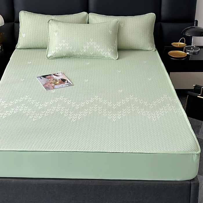 91家纺网 家纺一手货源 找家纺 爱洛家纺 2025新款A类冰丝豆豆凉席-爱心 爱心床笠~绿