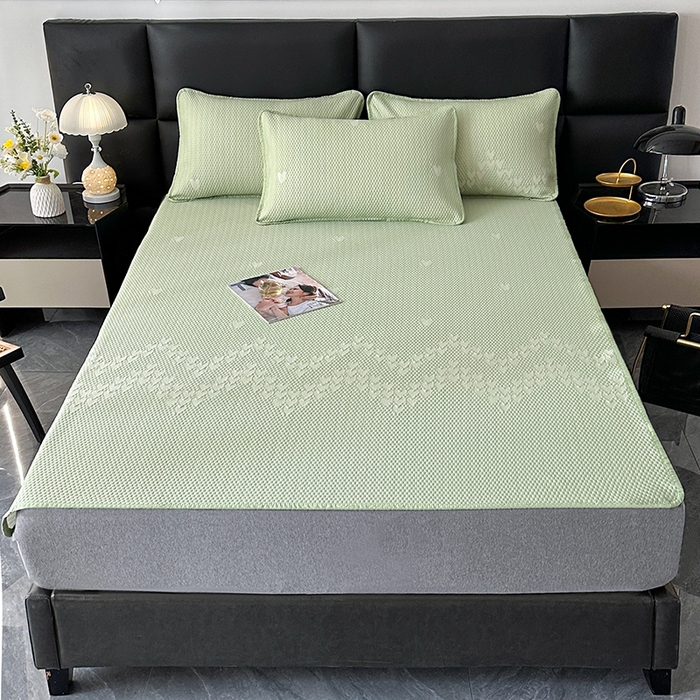 91家纺网 家纺一手货源 找家纺 爱洛家纺 2025新款A类冰丝豆豆凉席-爱心 爱心床垫~绿