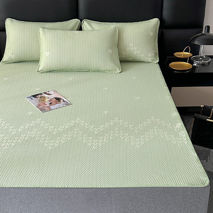 91家纺网 家纺一手货源 找家纺 爱洛家纺 2025新款A类冰丝豆豆凉席-爱心 爱心床垫~绿