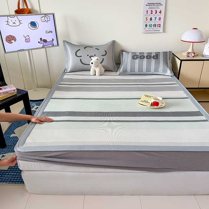 91家纺网 家纺一手货源 找家纺 （总）安哆啦家纺 2025新款A类印花冰藤凉席简约条格系列凉席席子