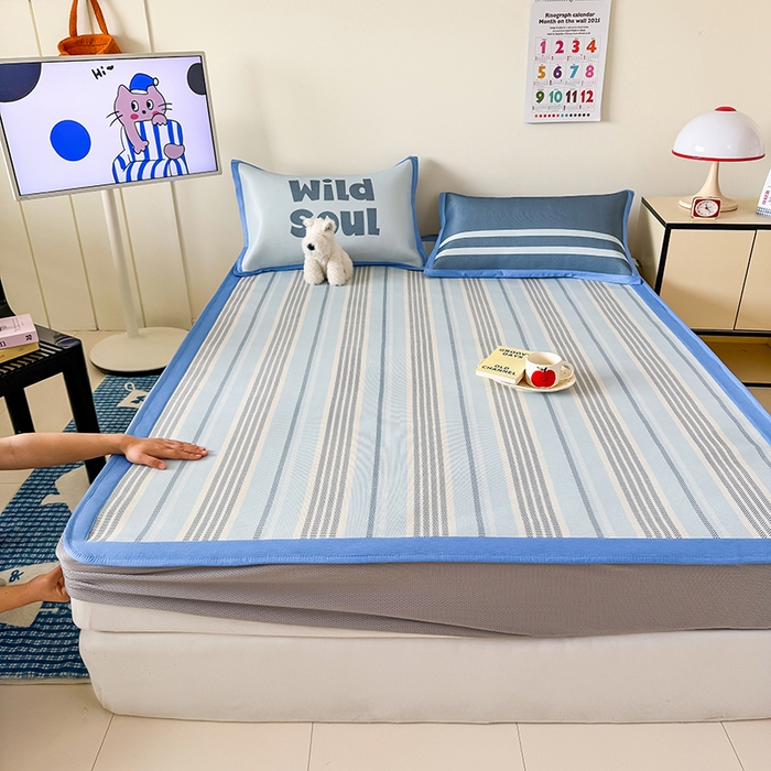 91家纺网 家纺一手货源 找家纺 （总）安哆啦家纺 2025新款A类印花冰藤凉席简约条格系列凉席席子