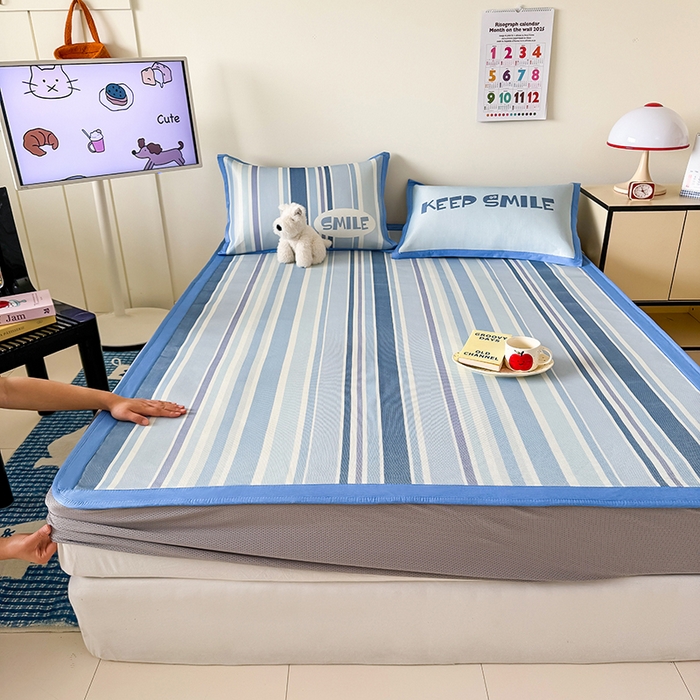 91家纺网 家纺一手货源 找家纺 （总）安哆啦家纺 2025新款A类印花冰藤凉席简约条格系列凉席席子