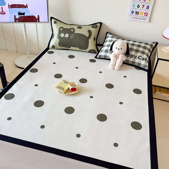 91家纺网 家纺一手货源 找家纺 安哆啦家纺 2025新款A类印花冰藤凉席简约条格系列凉席席子 波点喵-床席款