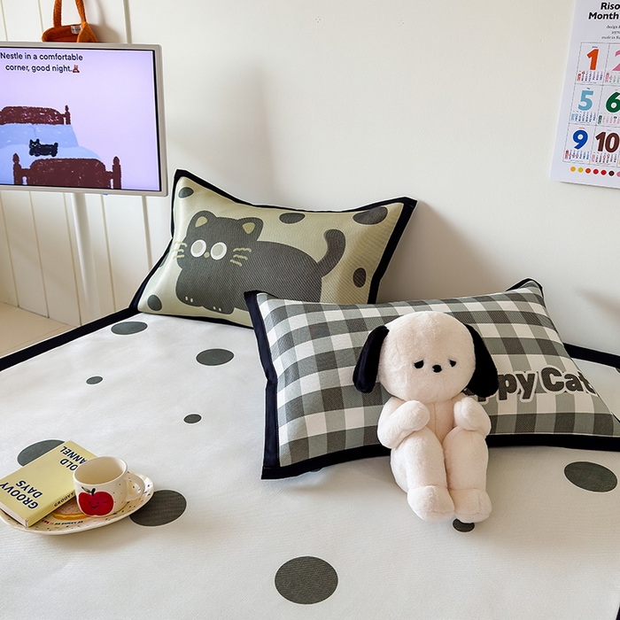 91家纺网 家纺一手货源 找家纺 安哆啦家纺 2025新款A类印花冰藤凉席简约条格系列凉席席子 波点喵-床席款