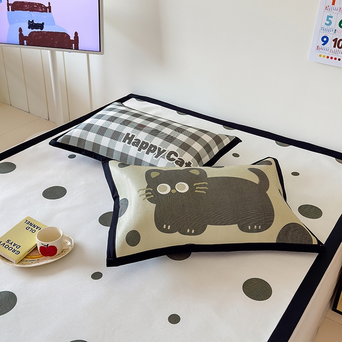 91家纺网 家纺一手货源 找家纺 安哆啦家纺 2025新款A类印花冰藤凉席简约条格系列凉席席子 波点喵-床席款