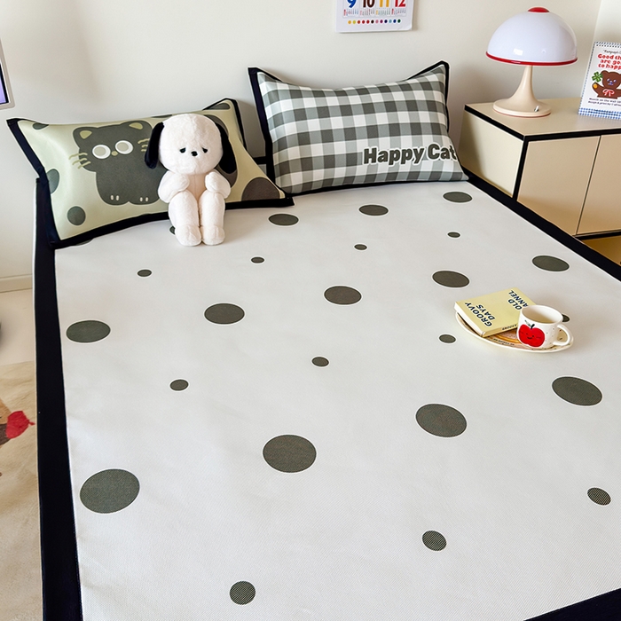 91家纺网 家纺一手货源 找家纺 安哆啦家纺 2025新款A类印花冰藤凉席简约条格系列凉席席子 波点喵-床席款