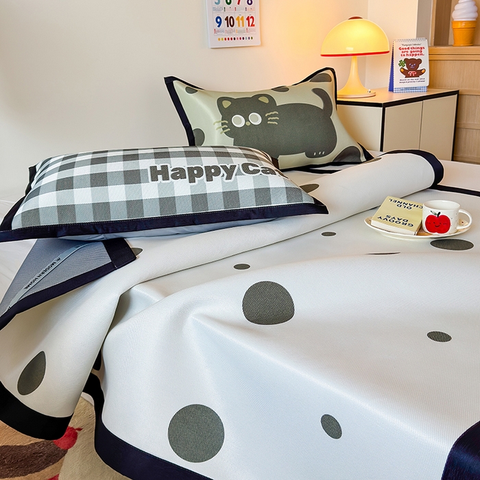 91家纺网 家纺一手货源 找家纺 安哆啦家纺 2025新款A类印花冰藤凉席简约条格系列凉席席子 波点喵-床席款