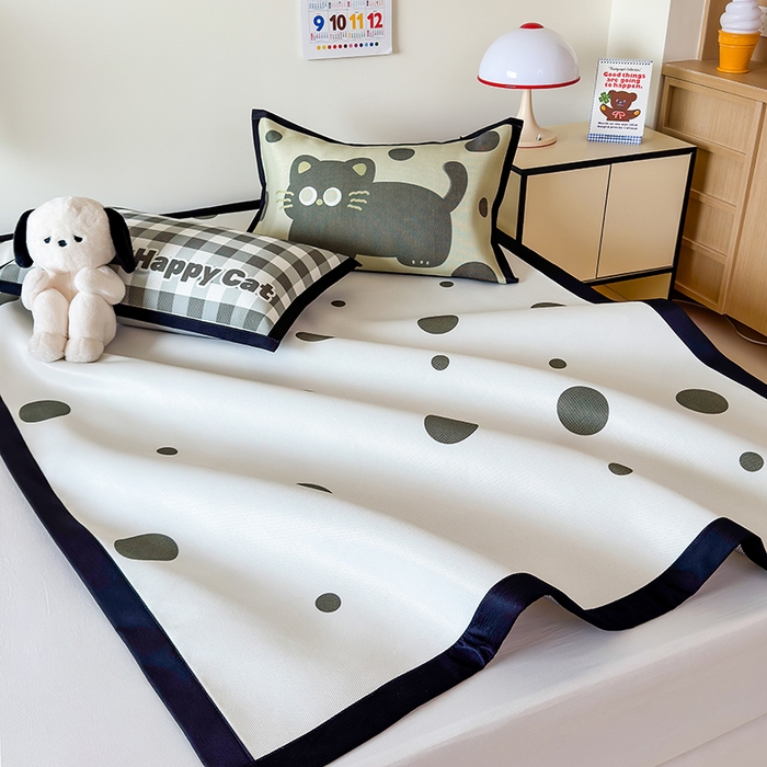 91家纺网 家纺一手货源 找家纺 安哆啦家纺 2025新款A类印花冰藤凉席简约条格系列凉席席子 波点喵-床席款