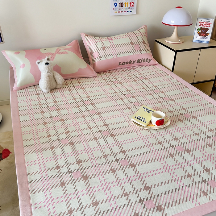 91家纺网 家纺一手货源 找家纺 安哆啦家纺 2025新款A类印花冰藤凉席简约条格系列凉席席子 格格兔-床席款