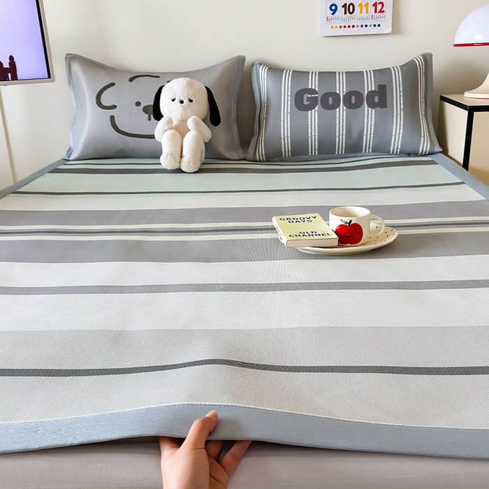 安哆啦家纺 2025新款A类印花冰藤凉席简约条格系列凉席席子 简约灰条-床席款