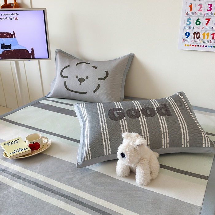 91家纺网 家纺一手货源 找家纺 安哆啦家纺 2025新款A类印花冰藤凉席简约条格系列凉席席子 简约灰条-床席款