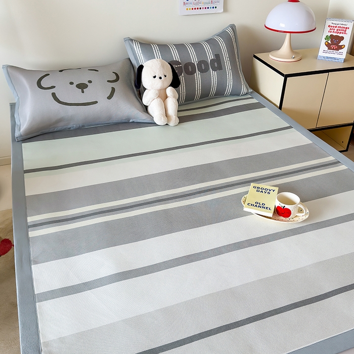 91家纺网 家纺一手货源 找家纺 安哆啦家纺 2025新款A类印花冰藤凉席简约条格系列凉席席子 简约灰条-床席款