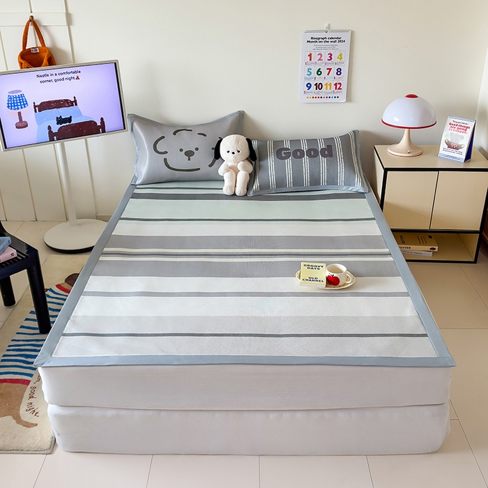 91家纺网 家纺一手货源 找家纺 安哆啦家纺 2025新款A类印花冰藤凉席简约条格系列凉席席子 简约灰条-床席款